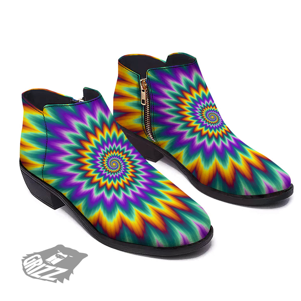 Illusion Optical Rave Psychedelic Ankle Boots-grizzshop