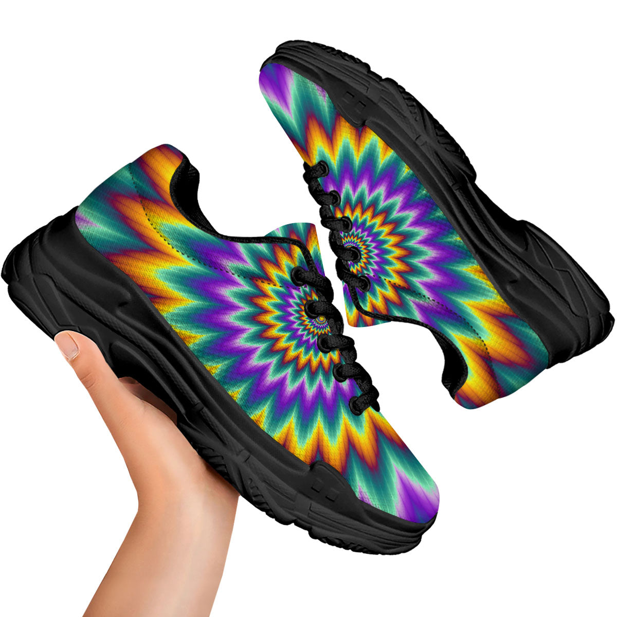 Illusion Optical Rave Psychedelic Black Chunky Shoes-grizzshop