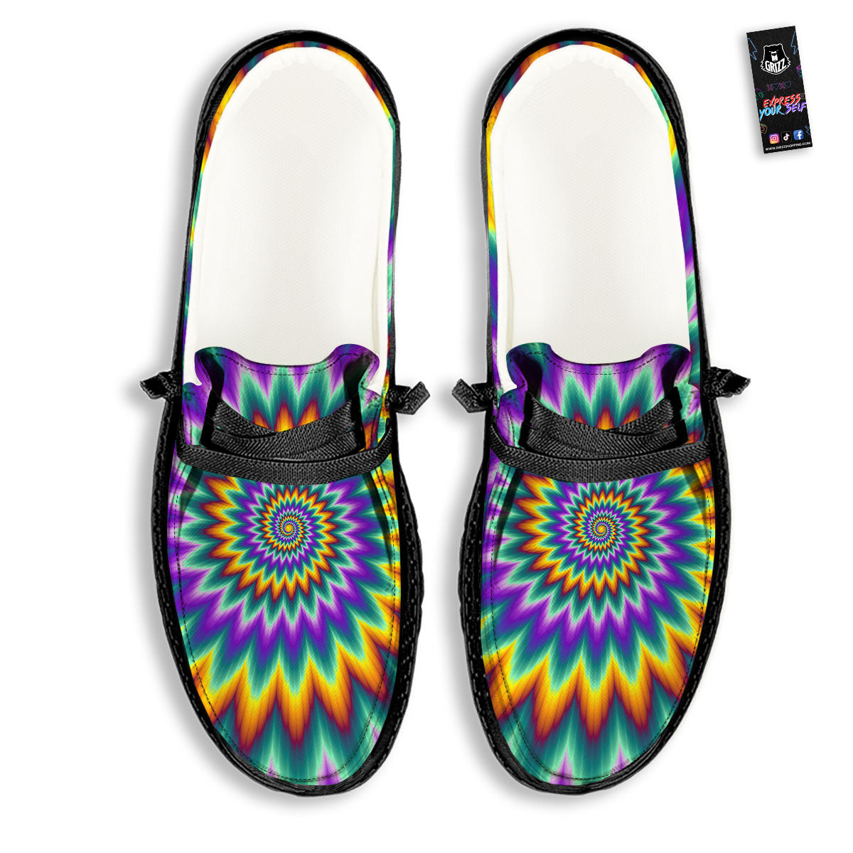 Illusion Optical Rave Psychedelic Black Loafers-grizzshop