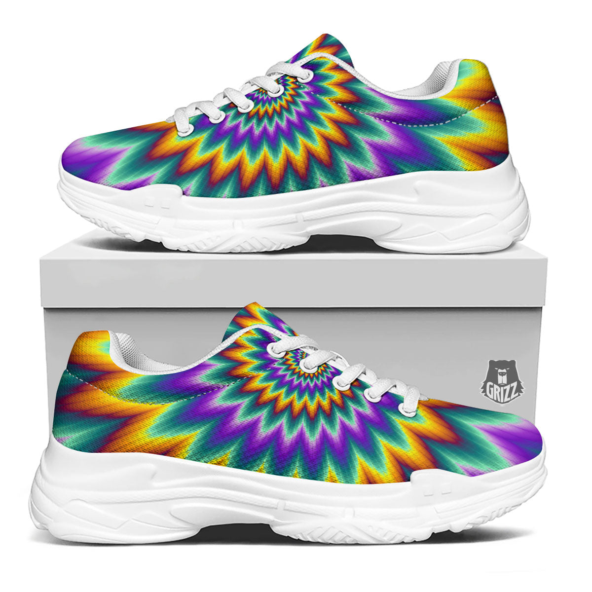 Illusion Optical Rave Psychedelic White Chunky Shoes-grizzshop