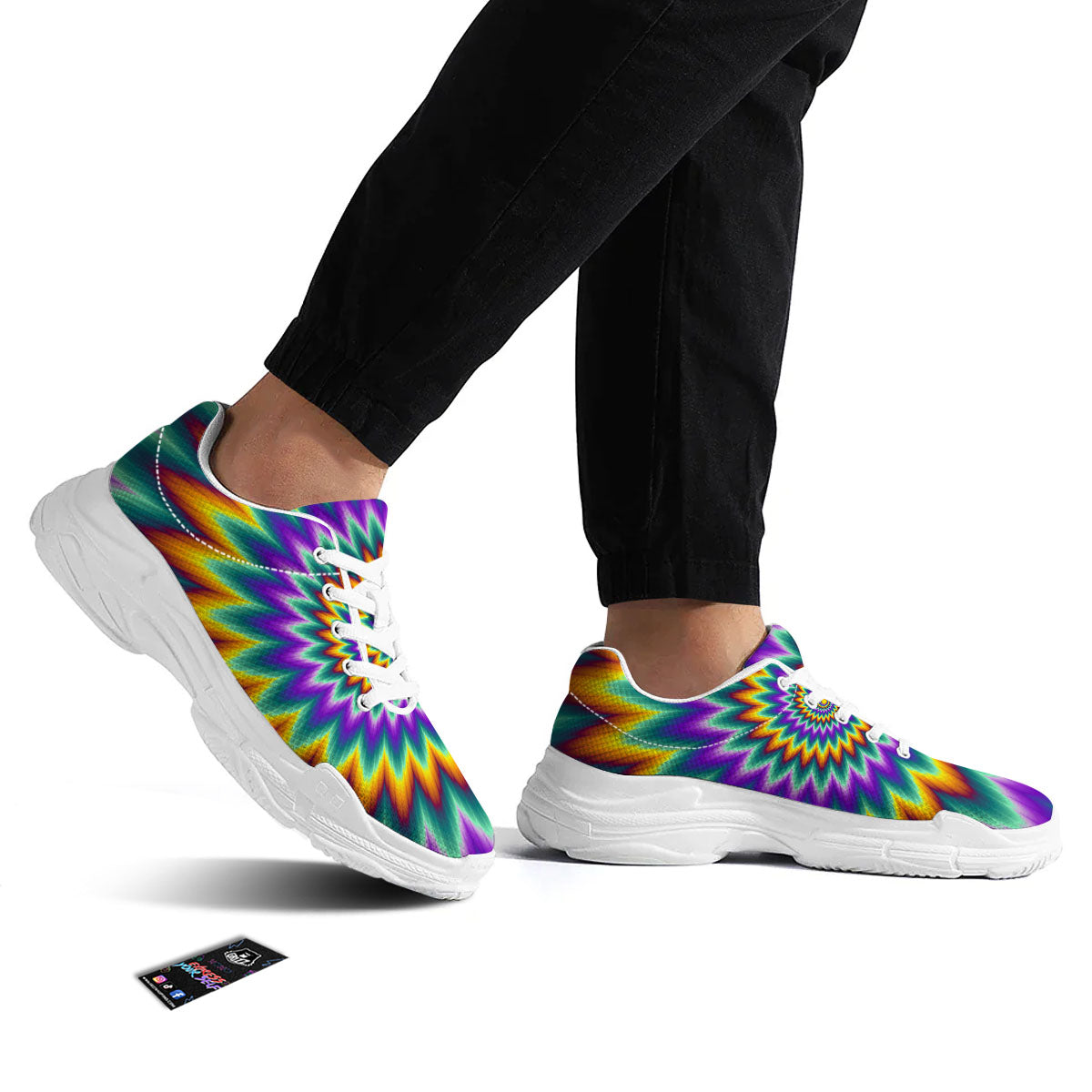 Illusion Optical Rave Psychedelic White Chunky Shoes-grizzshop