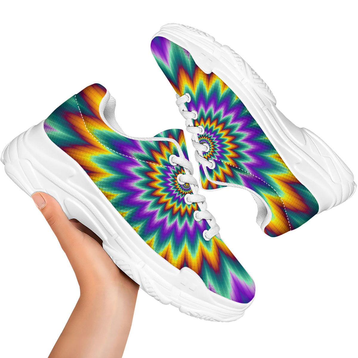 Illusion Optical Rave Psychedelic White Chunky Shoes-grizzshop