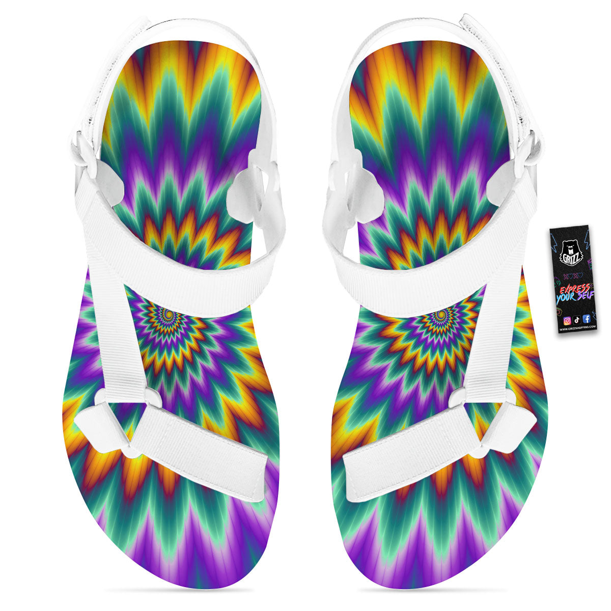 Illusion Optical Rave Psychedelic White Open Toe Sandals-grizzshop