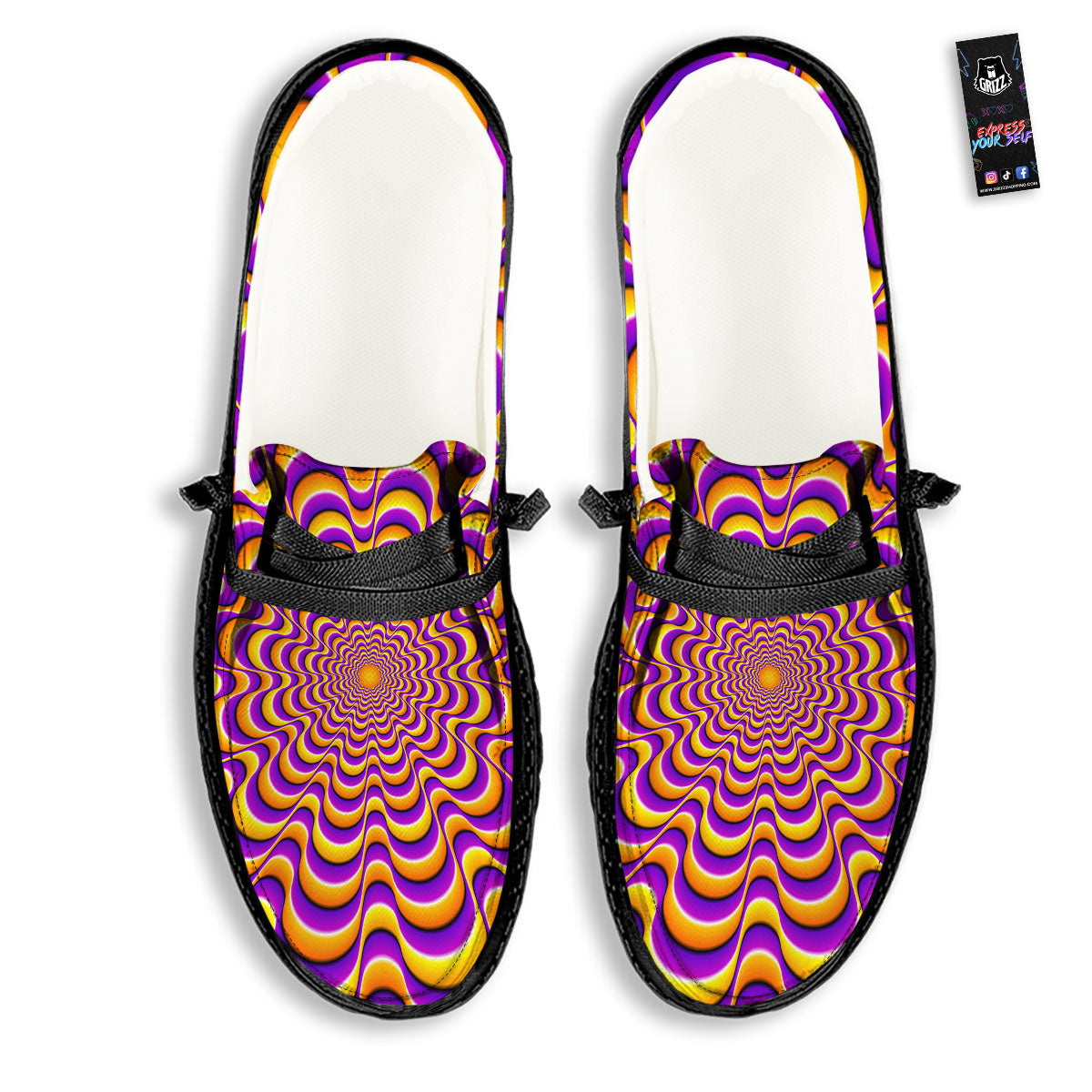 Illusion Optical Wave Psychedelic Black Loafers-grizzshop
