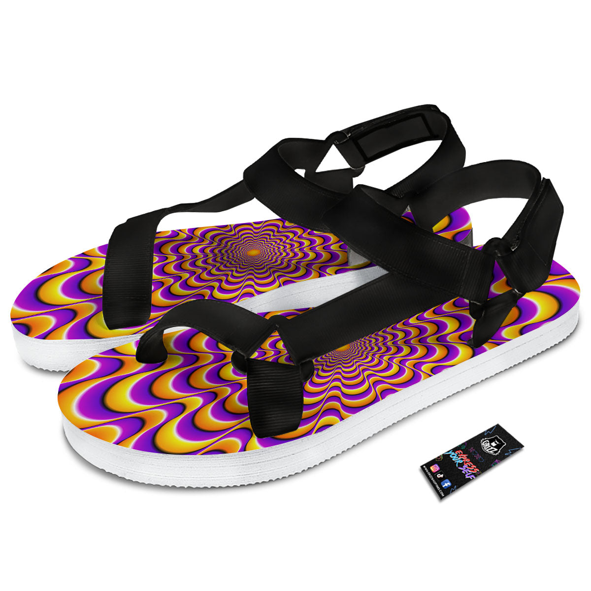 Illusion Optical Wave Psychedelic Black Open Toe Sandals-grizzshop