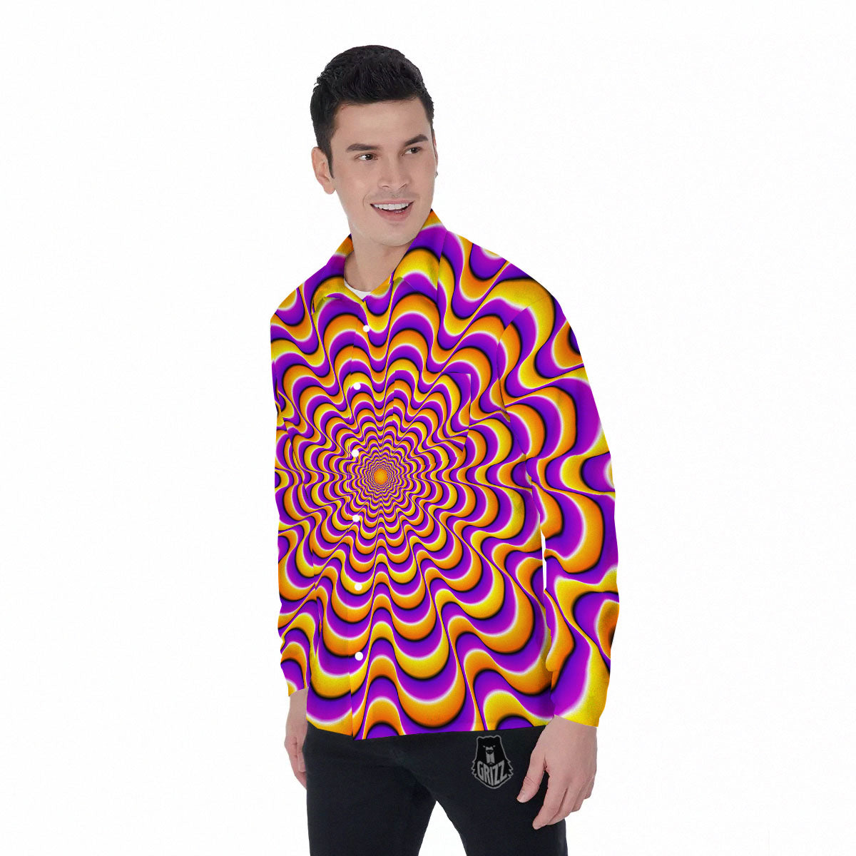 Illusion Optical Wave Psychedelic Men's Long Sleeve Shirts-grizzshop