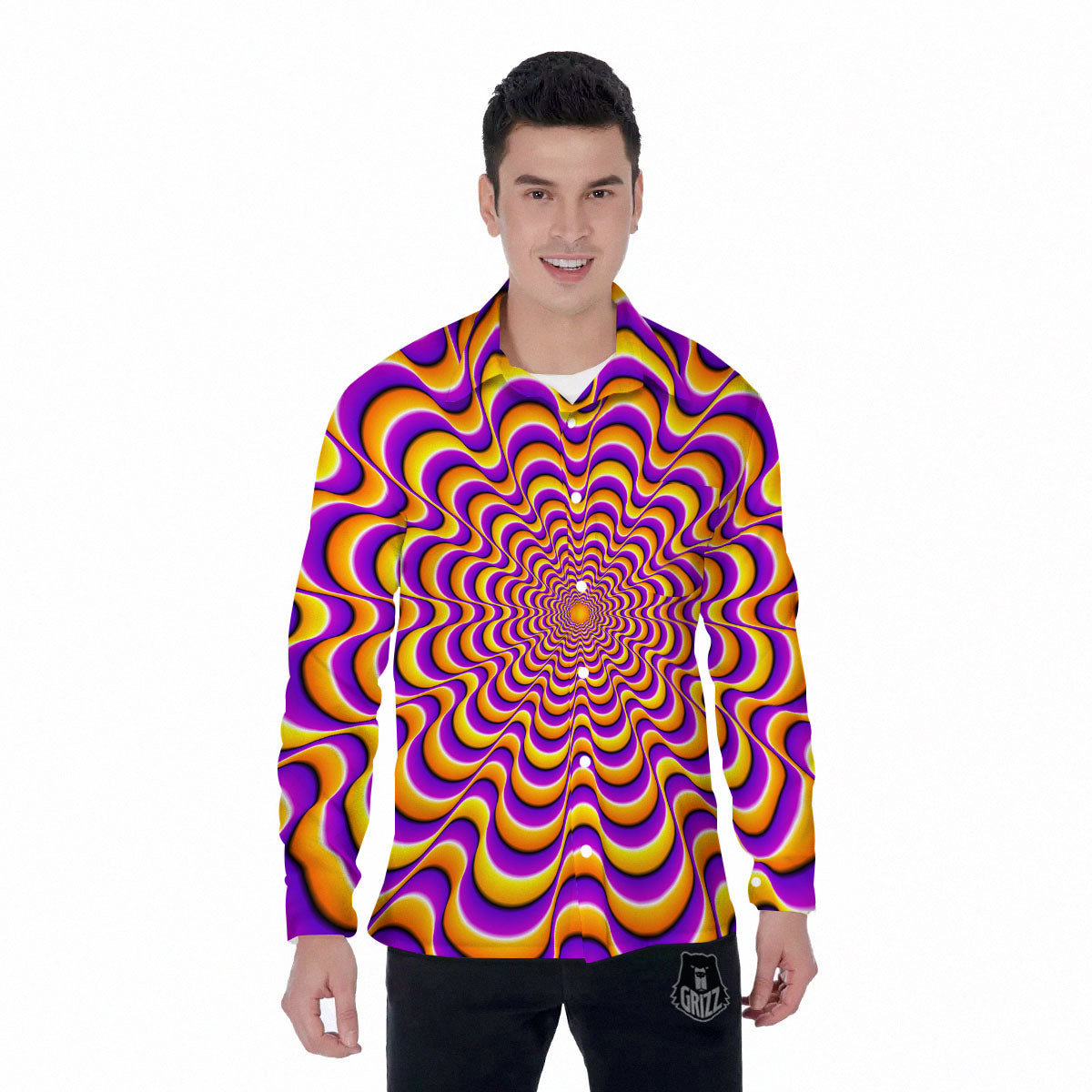 Illusion Optical Wave Psychedelic Men's Long Sleeve Shirts-grizzshop