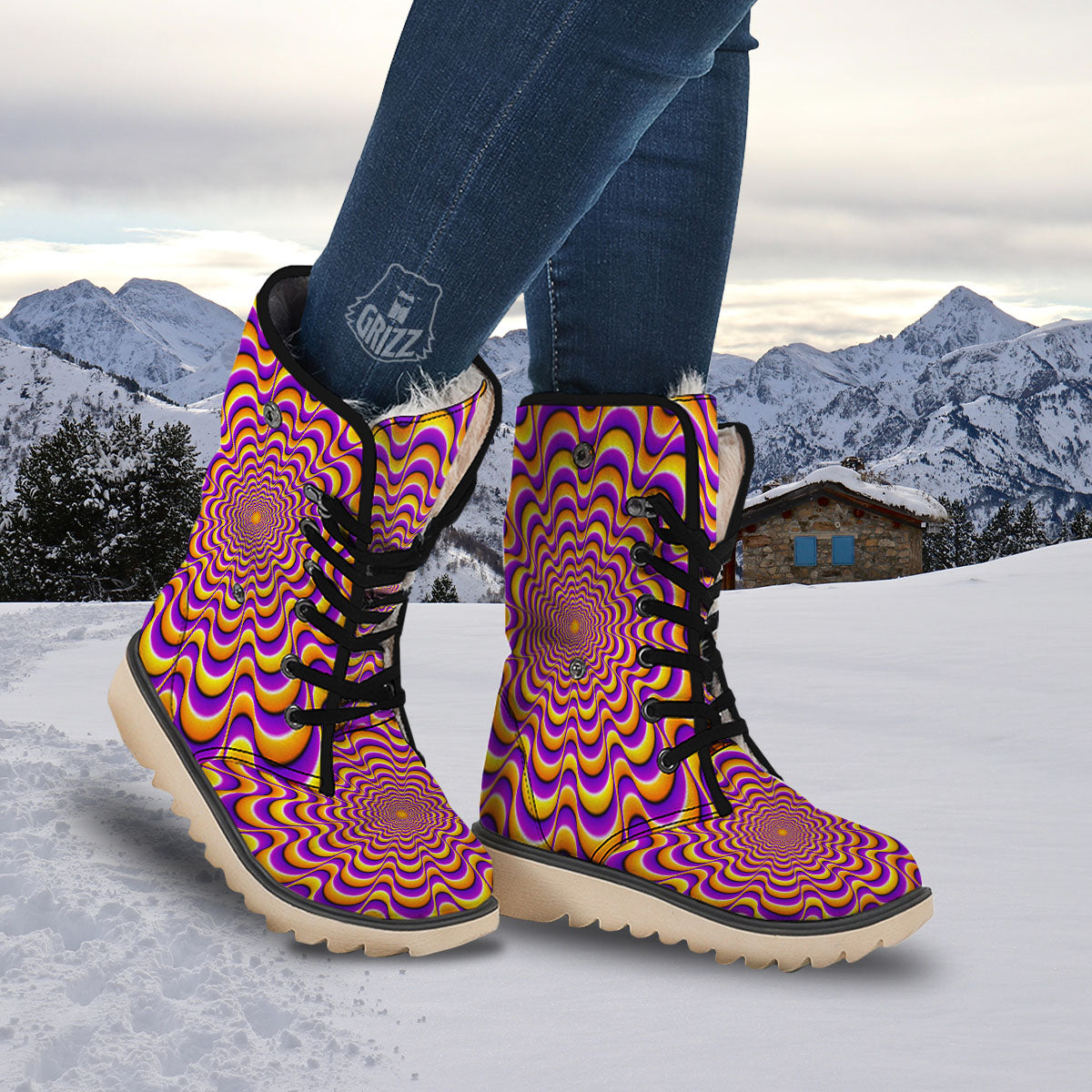 Illusion Optical Wave Psychedelic Snow Boots-grizzshop