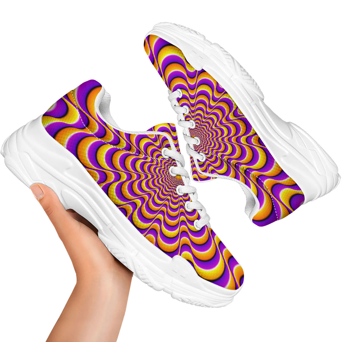 Illusion Optical Wave Psychedelic White Chunky Shoes-grizzshop