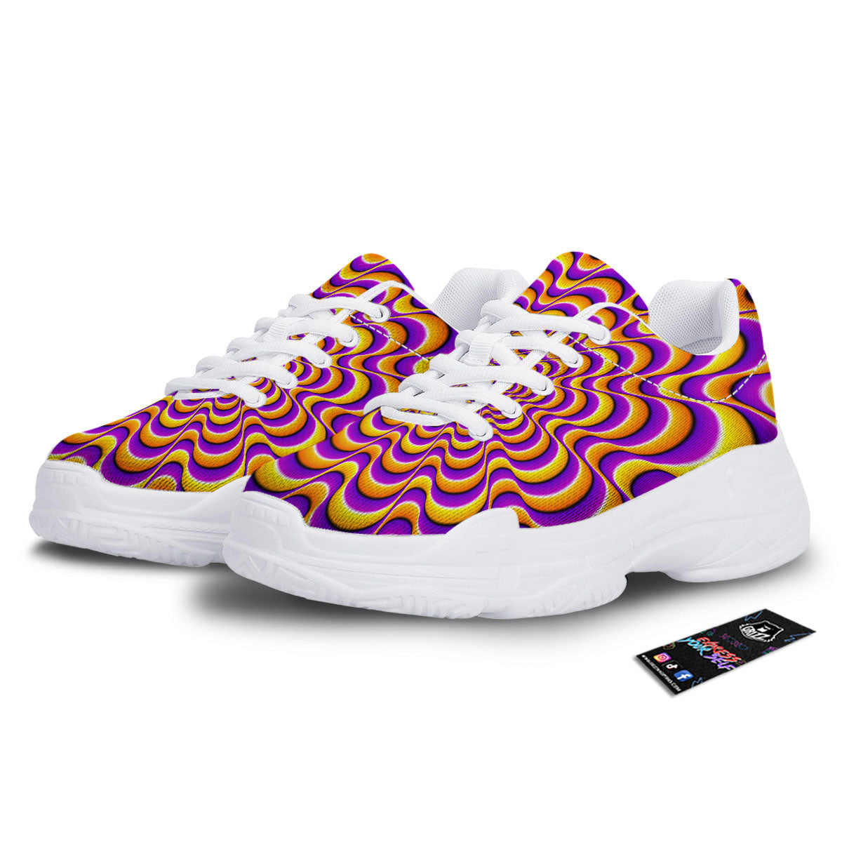 Illusion Optical Wave Psychedelic White Chunky Shoes-grizzshop