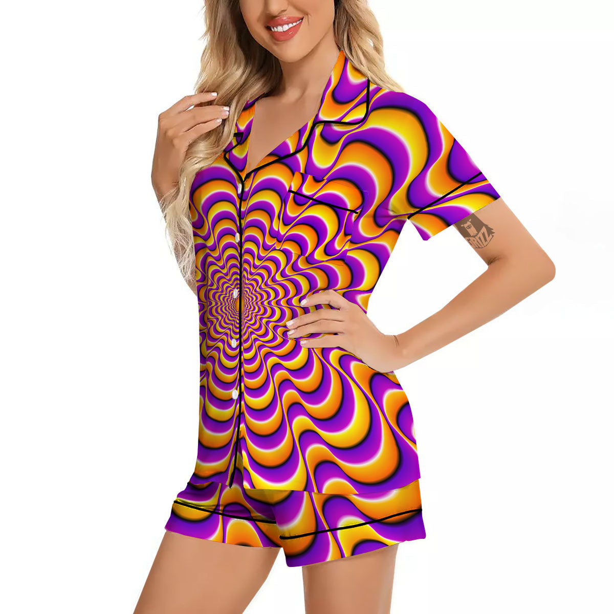 Illusion Optical Wave Psychedelic Women Silk Pajamas-grizzshop