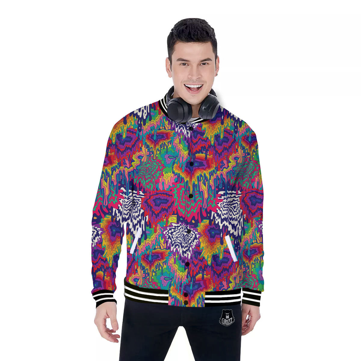 Illusion Psychedelic Print Pattern Baseball Jacket-grizzshop
