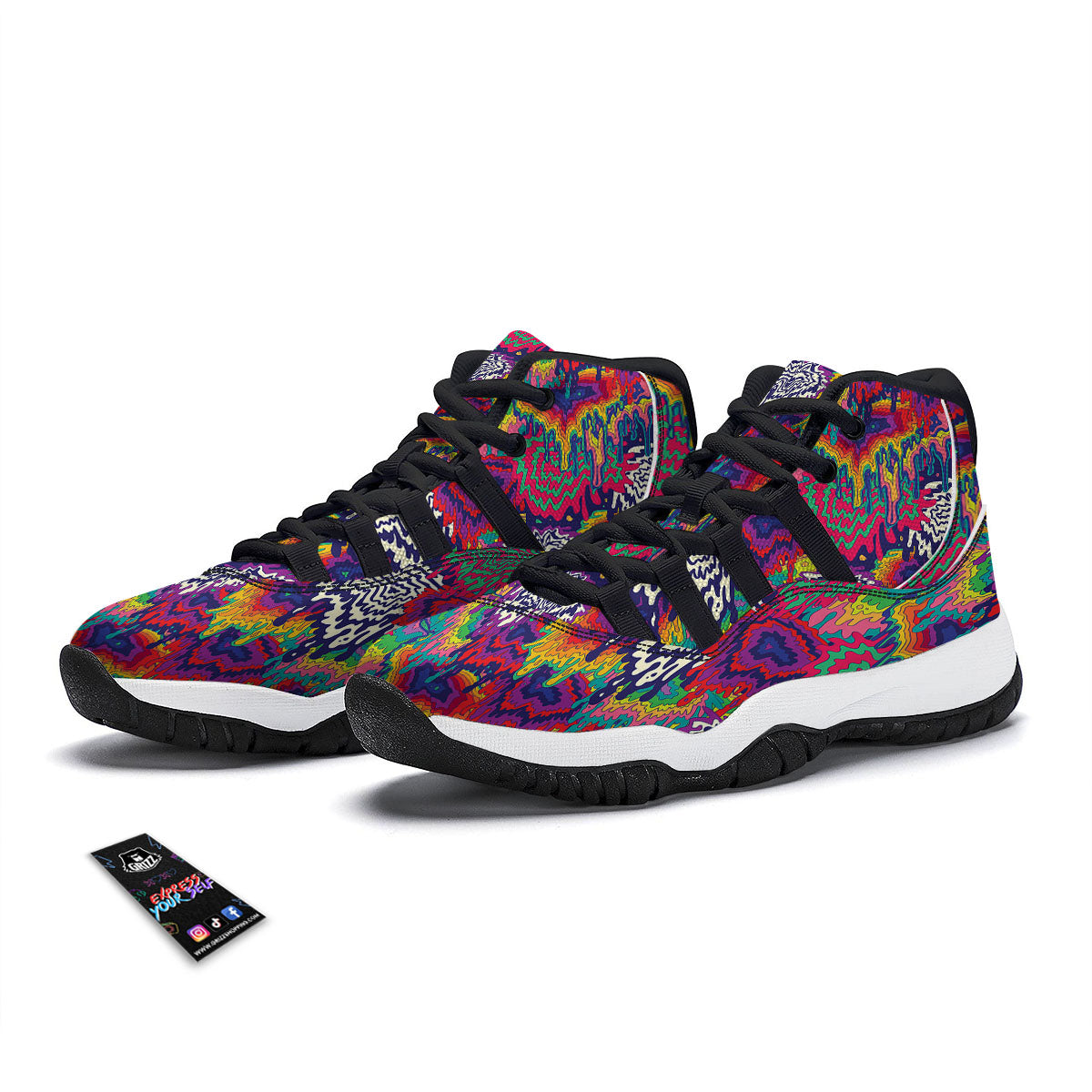 Illusion Psychedelic Print Pattern Black Bball Shoes-grizzshop