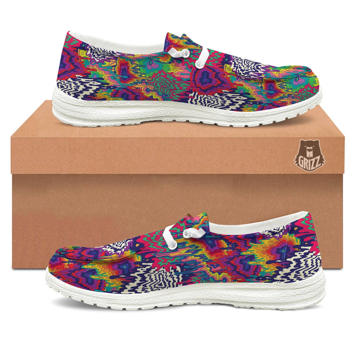Illusion Psychedelic Print Pattern Black Loafers-grizzshop