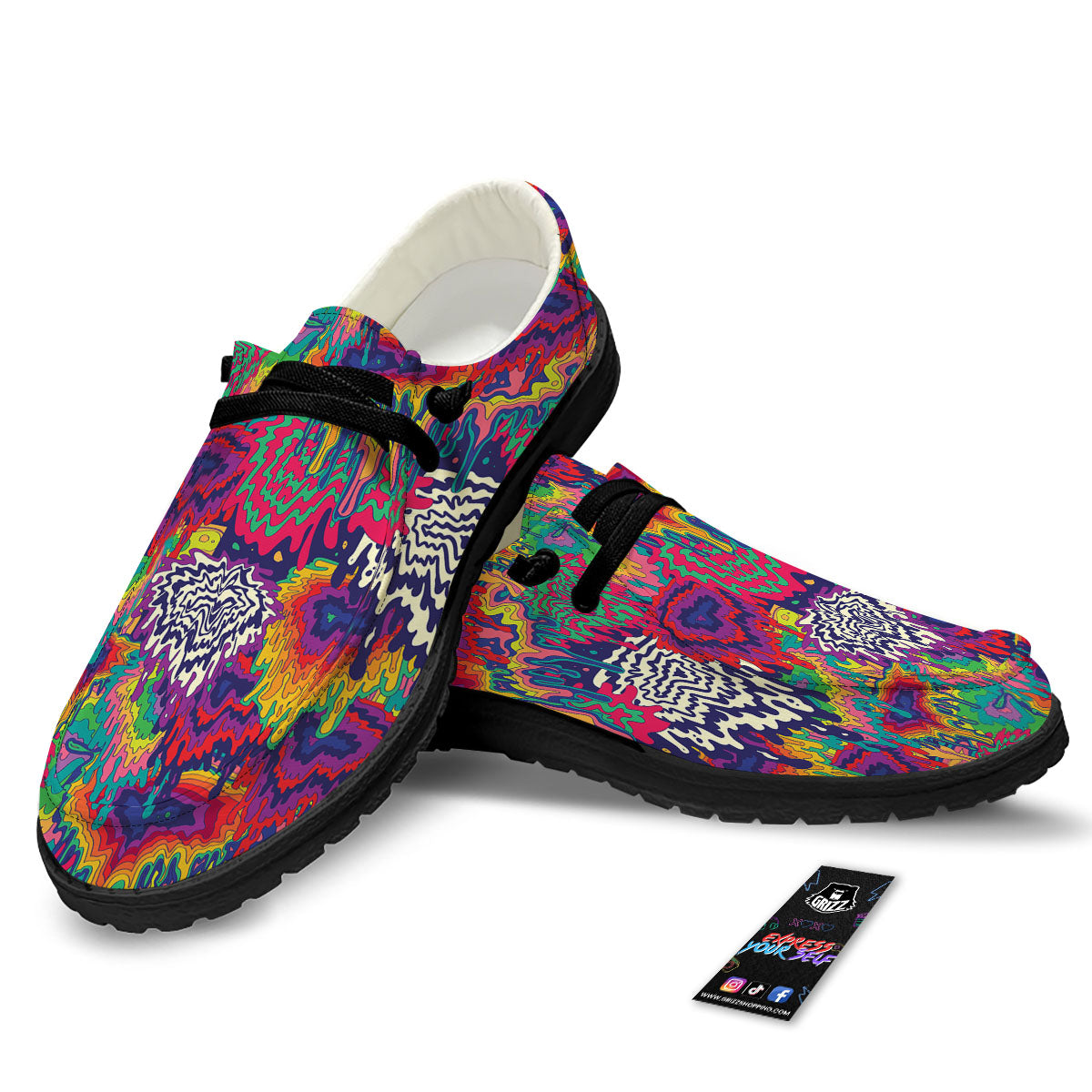 Illusion Psychedelic Print Pattern Black Loafers-grizzshop