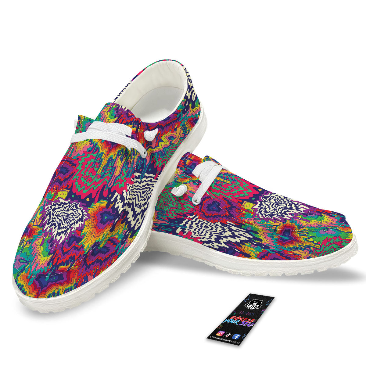 Illusion Psychedelic Print Pattern Black Loafers-grizzshop