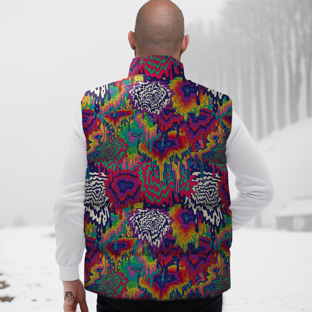 Illusion Psychedelic Print Pattern Down Vest