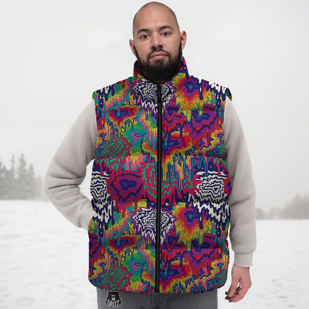 Illusion Psychedelic Print Pattern Down Vest