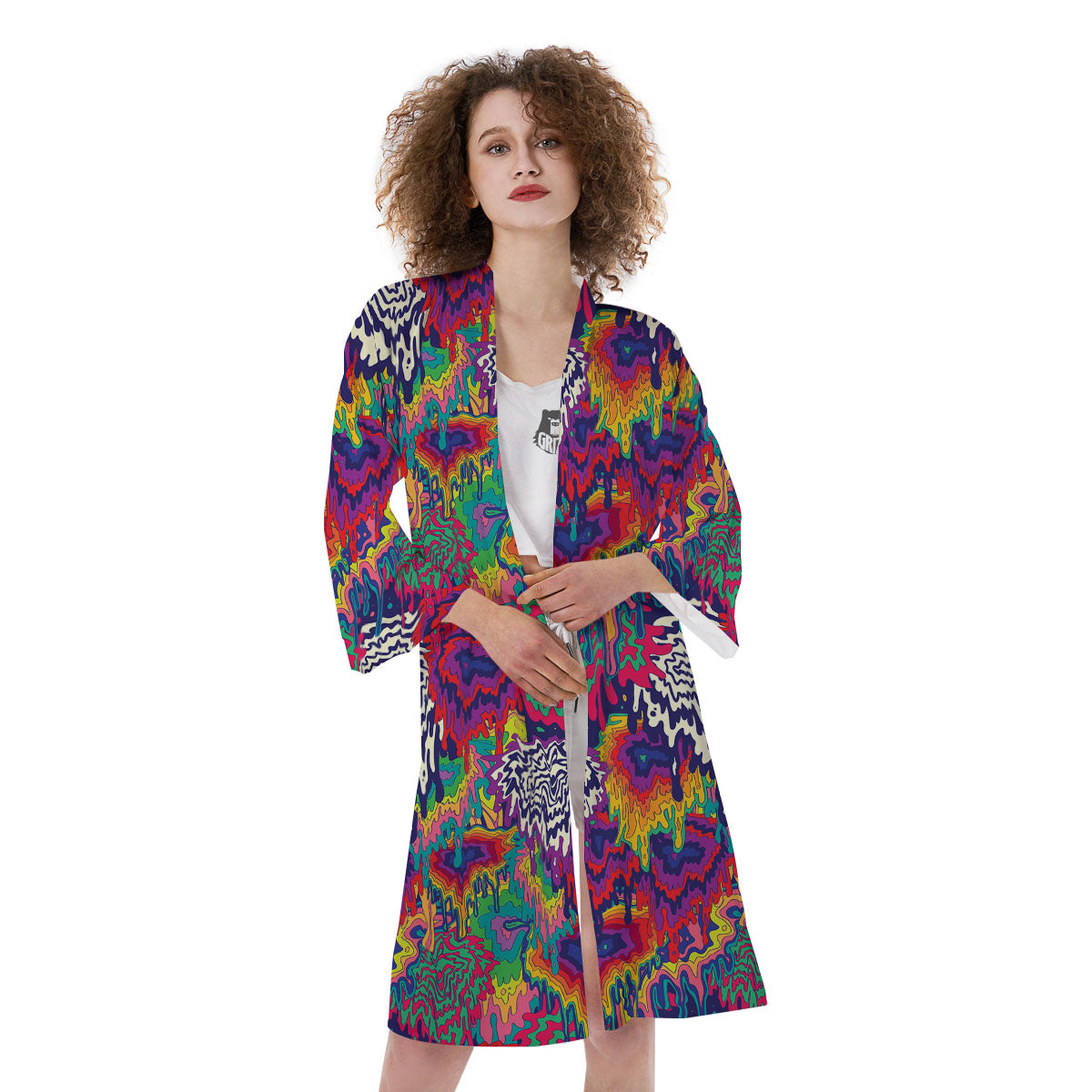 Illusion Psychedelic Print Pattern Kimono-grizzshop