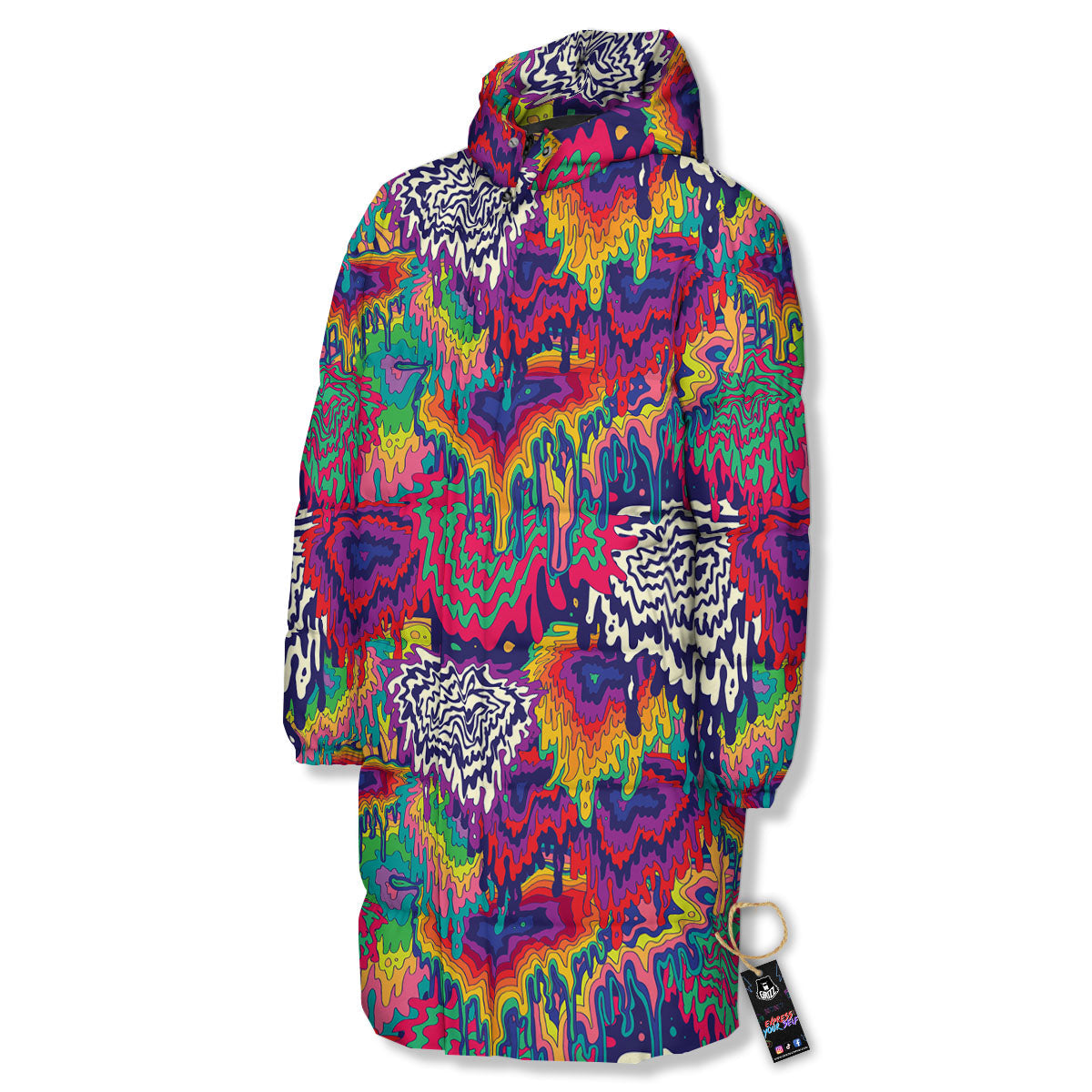 Illusion Psychedelic Print Pattern Long Down Jacket-grizzshop