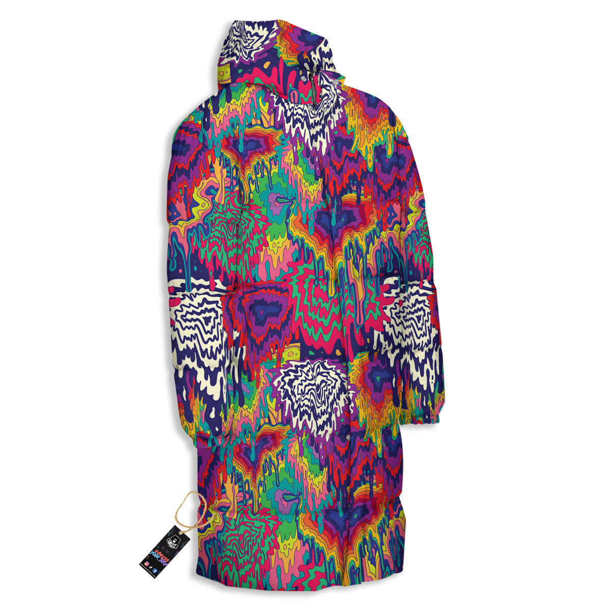 Illusion Psychedelic Print Pattern Long Down Jacket-grizzshop