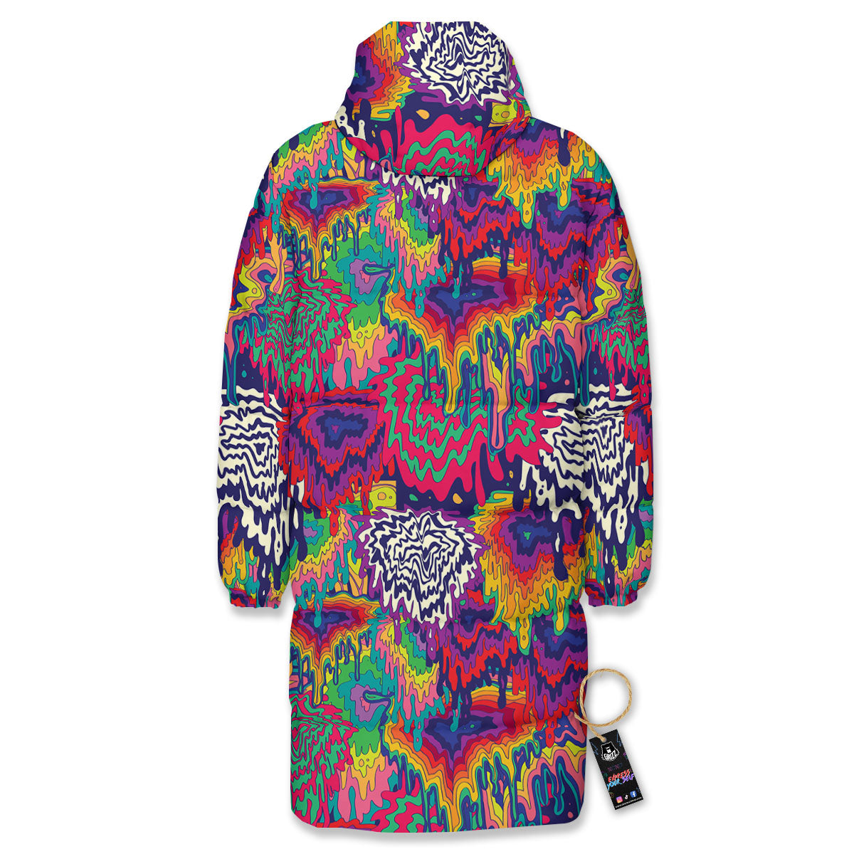 Illusion Psychedelic Print Pattern Long Down Jacket-grizzshop