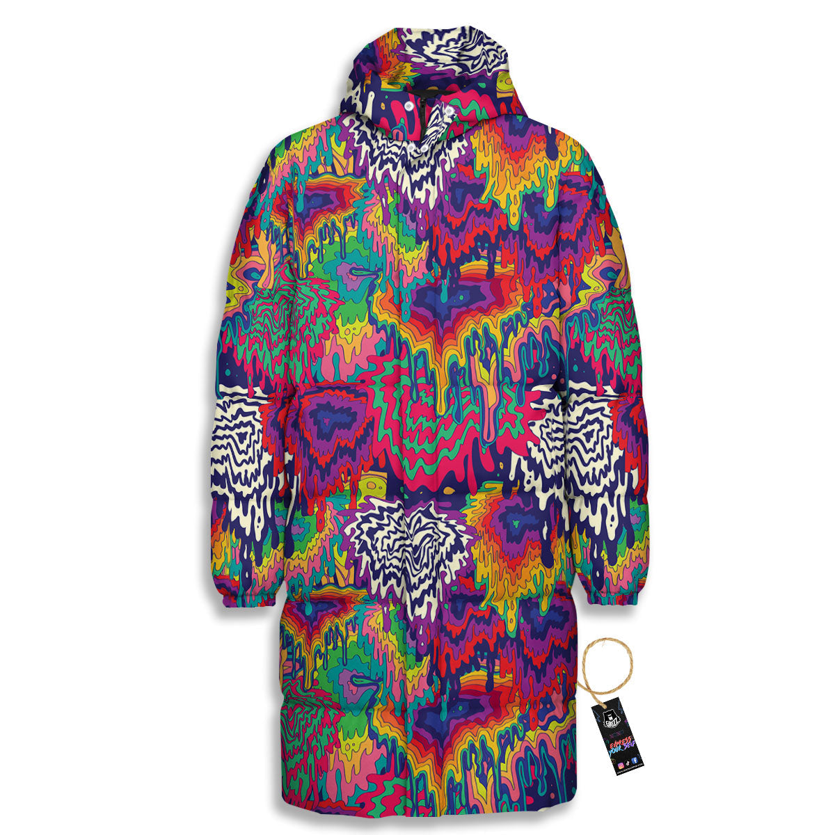 Illusion Psychedelic Print Pattern Long Down Jacket-grizzshop