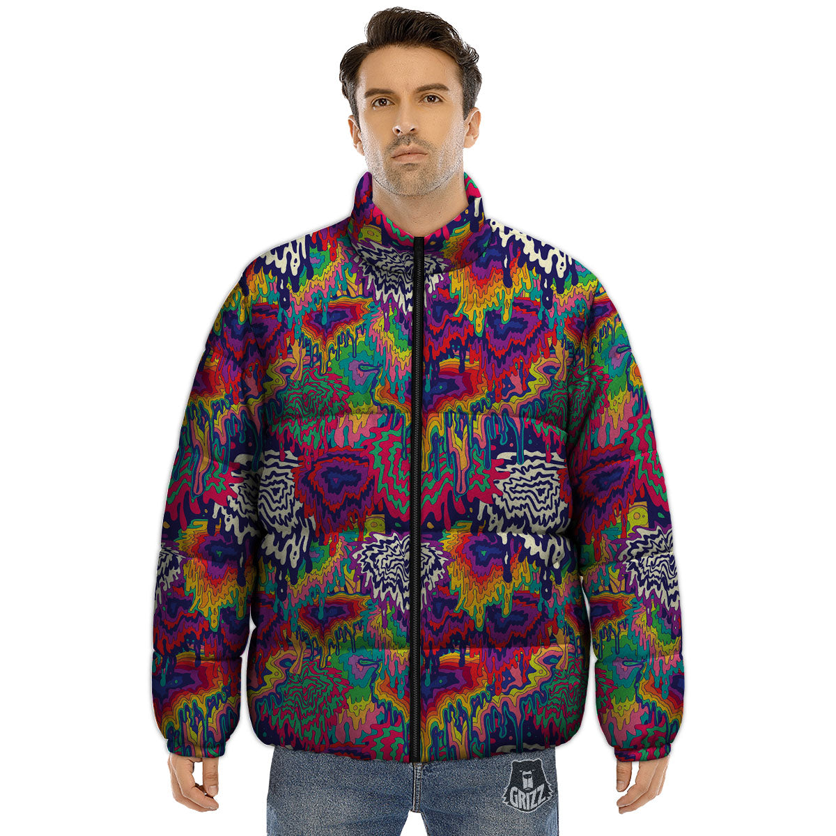 Illusion Psychedelic Print Pattern Puffer Jacket-grizzshop