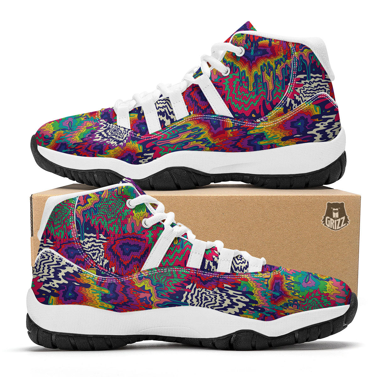Illusion Psychedelic Print Pattern White Bball Shoes-grizzshop