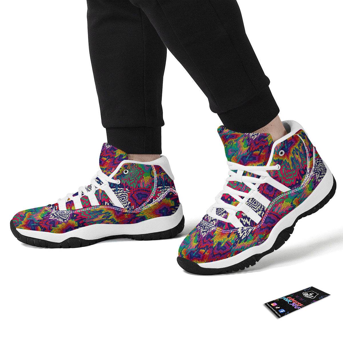 Illusion Psychedelic Print Pattern White Bball Shoes-grizzshop