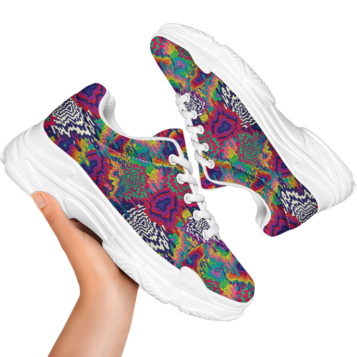 Illusion Psychedelic Print Pattern White Chunky Shoes-grizzshop