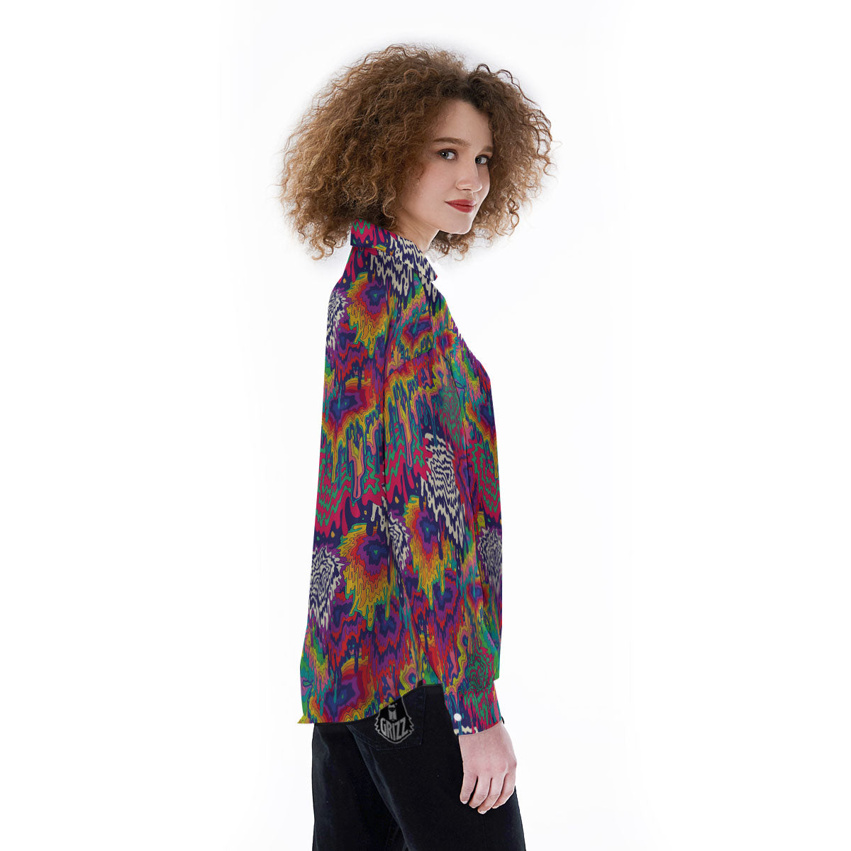 Illusion Psychedelic Print Pattern Women's Long Sleeve Shirts-grizzshop