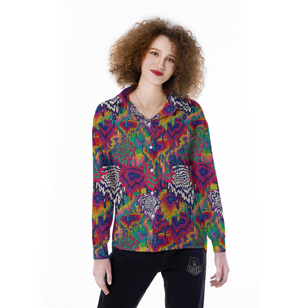 Illusion Psychedelic Print Pattern Women's Long Sleeve Shirts-grizzshop