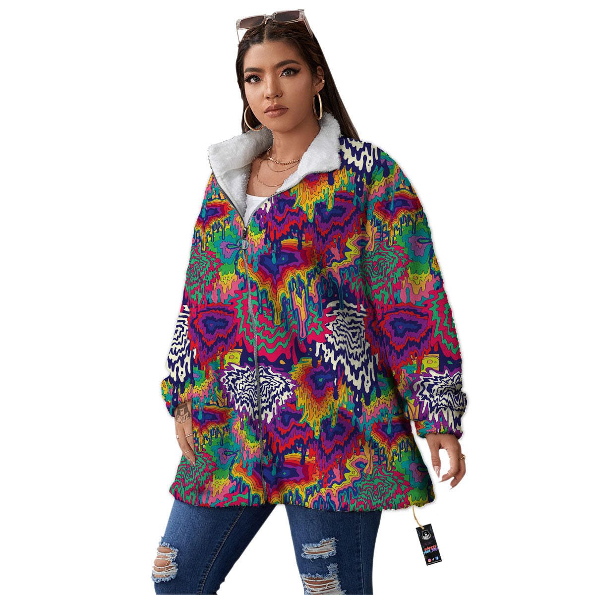 Illusion Psychedelic Print Pattern Women's Sherpa Jacket-grizzshop