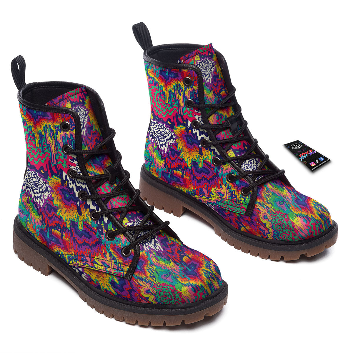Illusion Psychedelic Print Pattern Work Boots-grizzshop