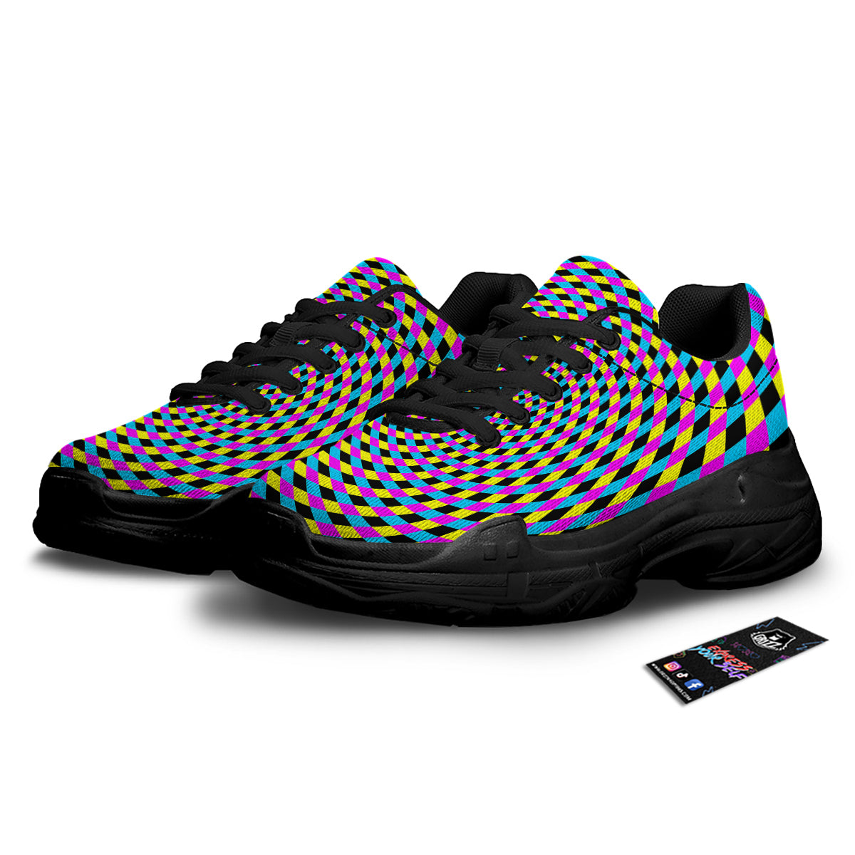 Illusion Spiral Colorful Print Black Chunky Shoes-grizzshop