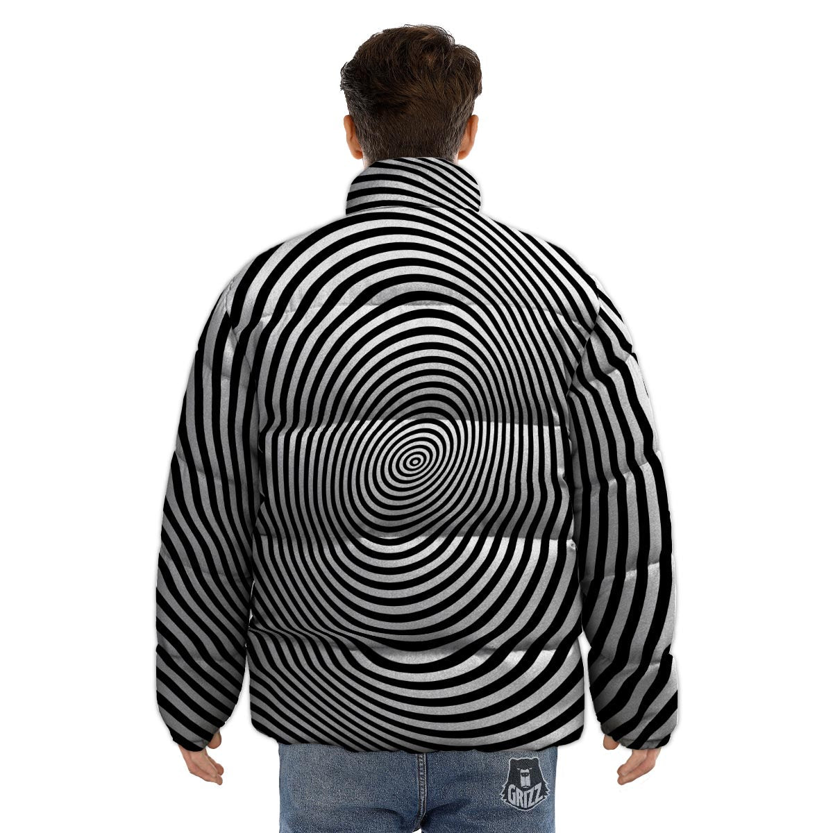 Illusion Swirl Optical Print Puffer Jacket-grizzshop