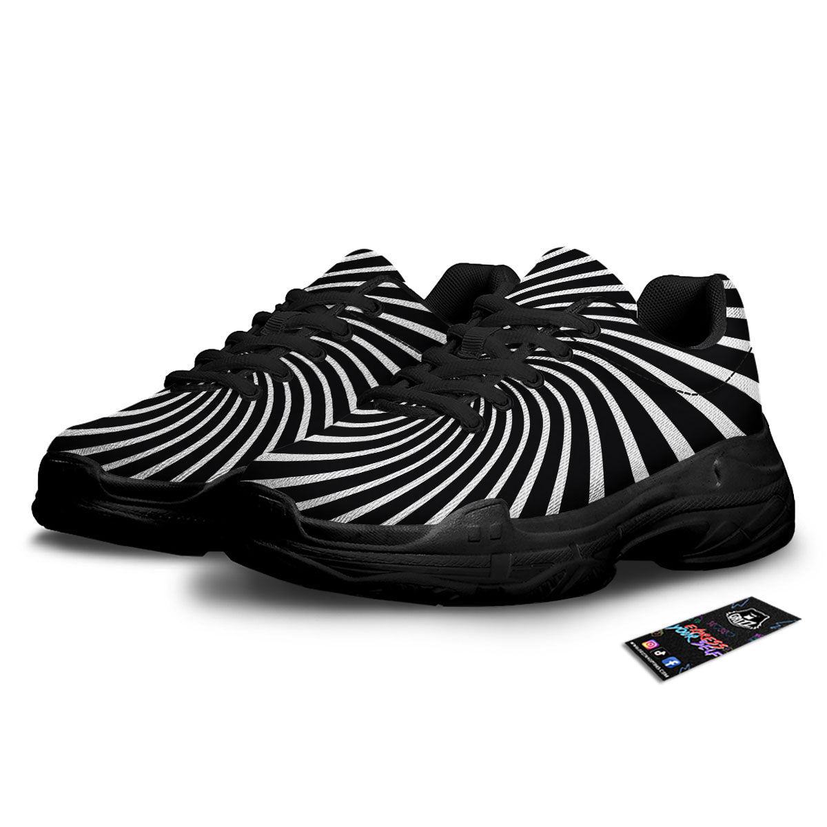 Illusory Motion White And Black Print Black Chunky Shoes-grizzshop