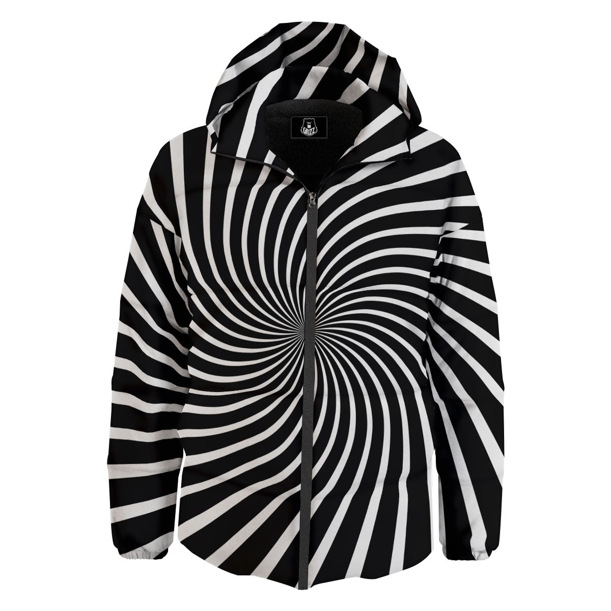 Illusory Motion White And Black Print Down Jacket-grizzshop