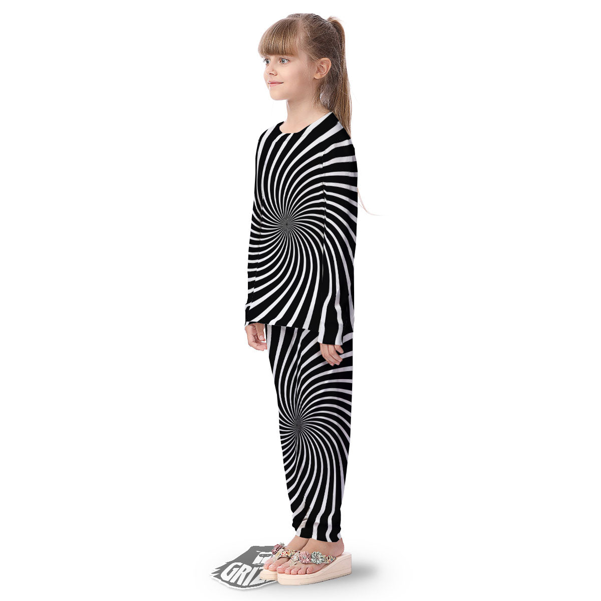 Illusory Motion White And Black Print Kid's Pajamas-grizzshop