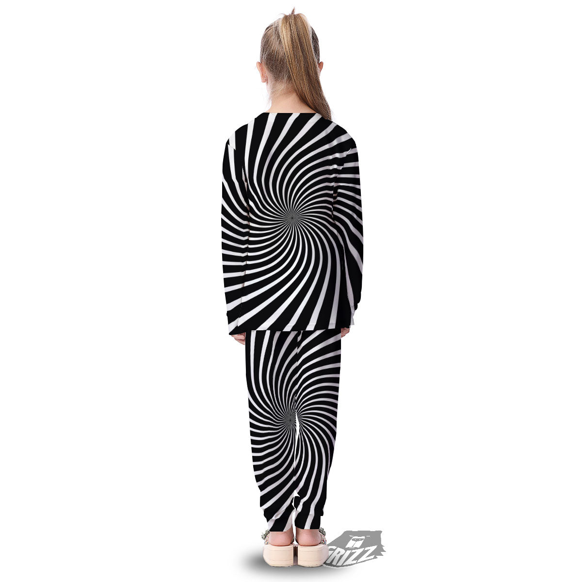 Illusory Motion White And Black Print Kid's Pajamas-grizzshop