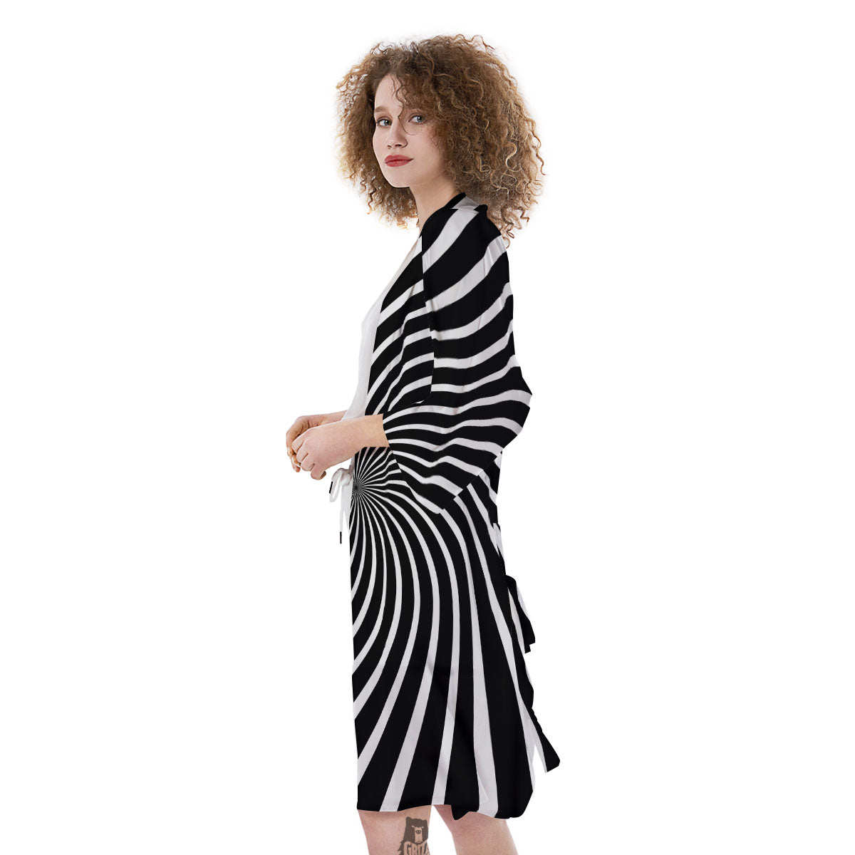 Illusory Motion White And Black Print Kimono-grizzshop