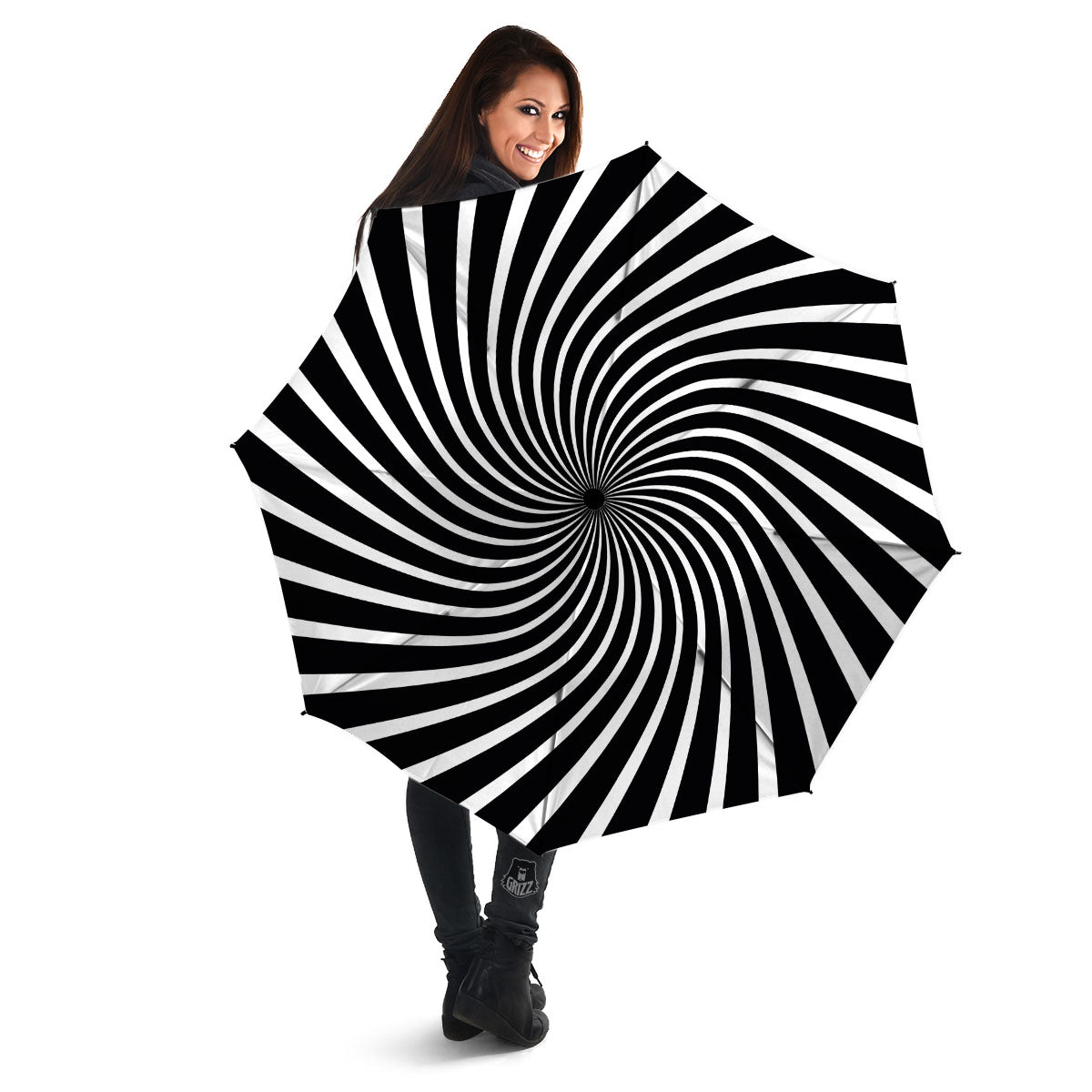Illusory Motion White And Black Print Umbrella-grizzshop