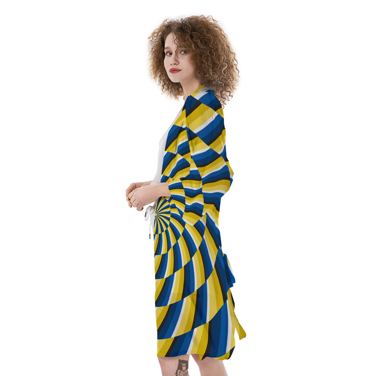 Illusory Motion Yellow And Blue Print Kimono-grizzshop