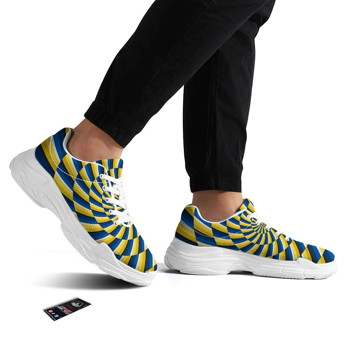 Illusory Motion Yellow And Blue Print White Chunky Shoes-grizzshop