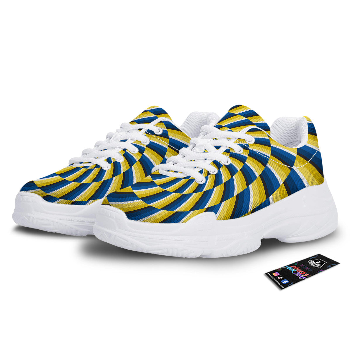Illusory Motion Yellow And Blue Print White Chunky Shoes-grizzshop