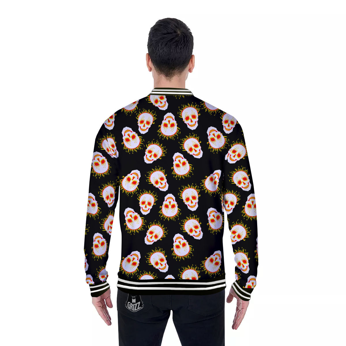In Flames Skull Print Pattern Baseball Jacket-grizzshop