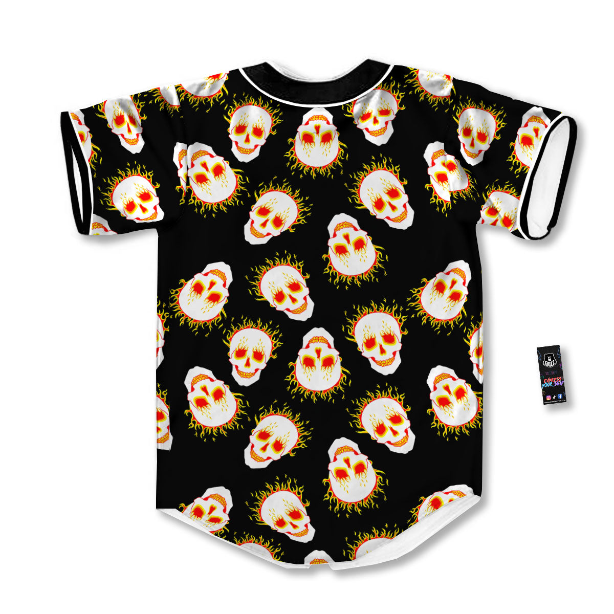 In Flames Skull Print Pattern Baseball Jersey-grizzshop