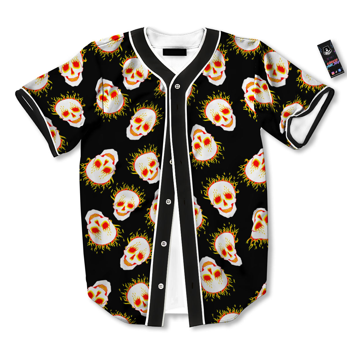 In Flames Skull Print Pattern Baseball Jersey-grizzshop