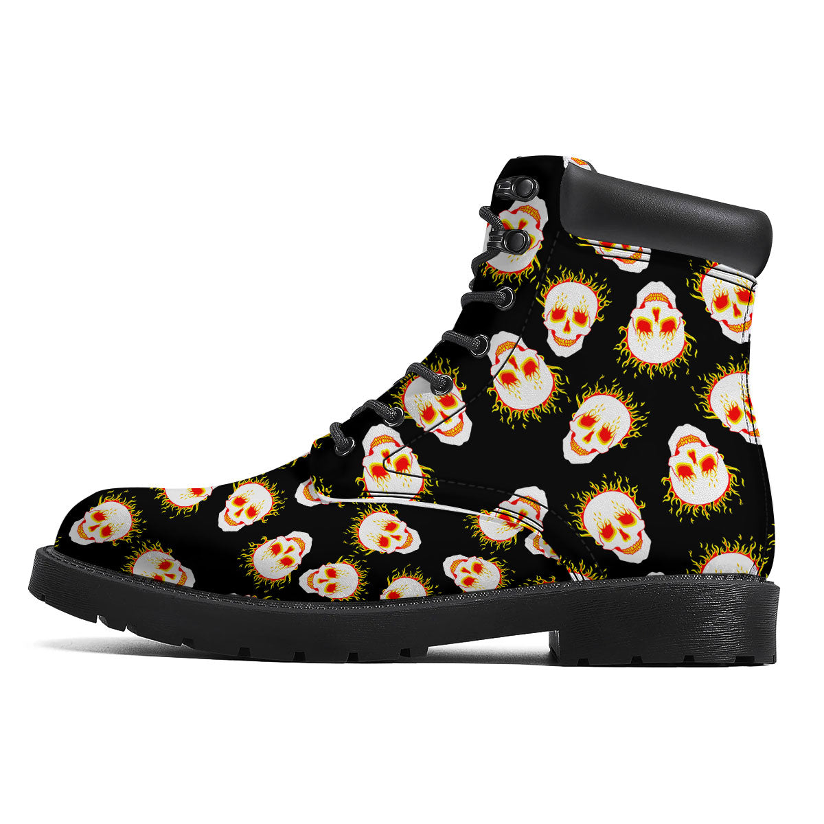In Flames Skull Print Pattern Boots-grizzshop